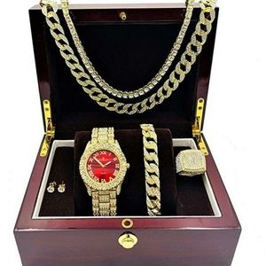 Gold Necklace Cuban Link Bracelet Diamond Watch